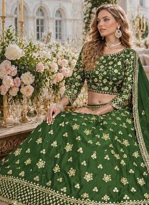 Green Embroidered Heavy Organza Lehenga With Blouse 3