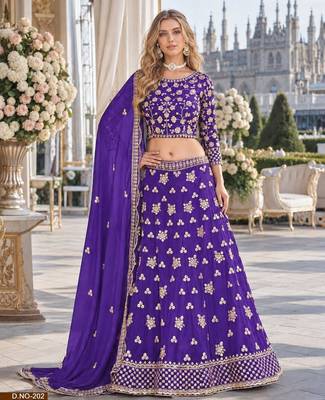 Lavender Embroidered Heavy Organza Lehenga With Blouse 1