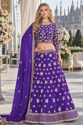 Lavender Embroidered Heavy Organza Lehenga With Blouse