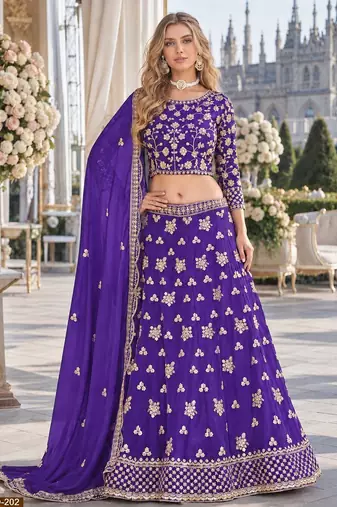Lavender Embroidered Heavy Organza Lehenga With Blouse