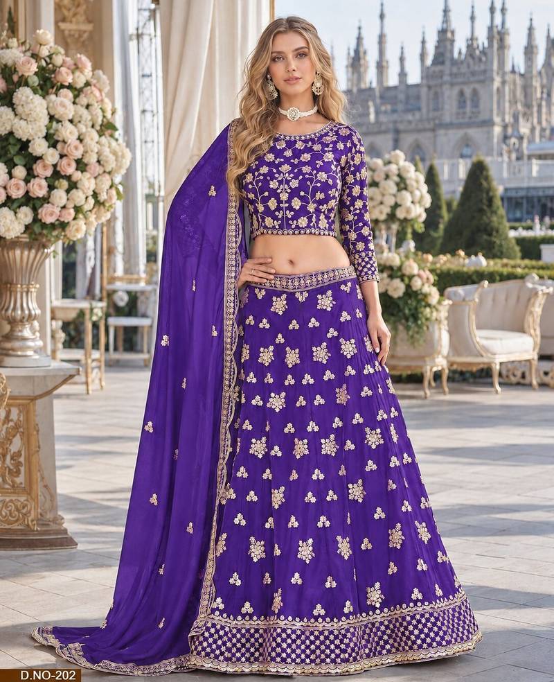 Lavender Embroidered Heavy Organza Lehenga With Blouse