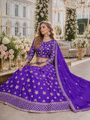 Lavender Embroidered Heavy Organza Lehenga With Blouse 3