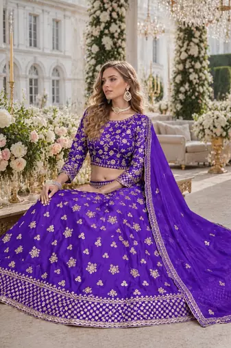 Lavender Embroidered Heavy Organza Lehenga With Blouse