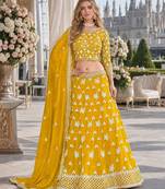 Yellow Embroidered Heavy Organza Lehenga With Blouse