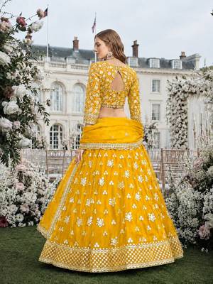 Yellow Embroidered Heavy Organza Lehenga With Blouse 2