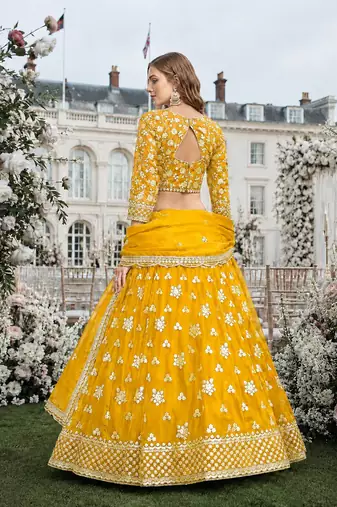 Yellow Embroidered Heavy Organza Lehenga With Blouse
