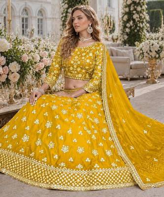 Yellow Embroidered Heavy Organza Lehenga With Blouse 3