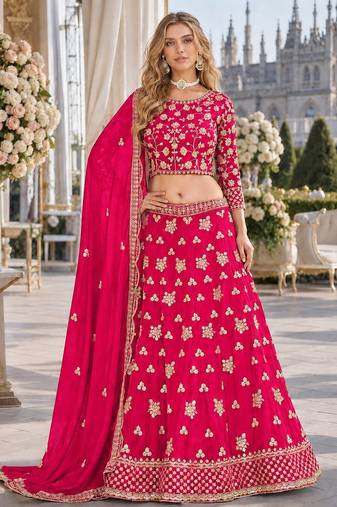Rani Pink Embroidered Heavy Organza Lehenga With Blouse