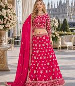 Rani Pink Embroidered Heavy Organza Lehenga With Blouse
