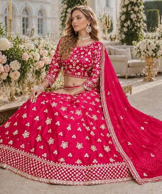 Rani Pink Embroidered Heavy Organza Lehenga With Blouse 3