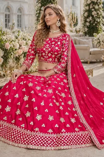 Rani Pink Embroidered Heavy Organza Lehenga With Blouse