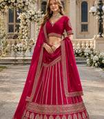 Rani Pink Embroidered Art Silk Lehenga With Blouse