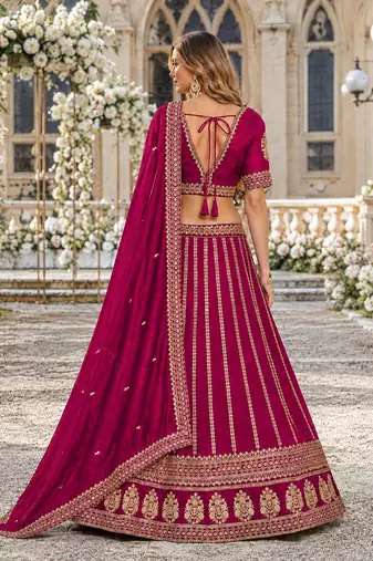 Rani Pink Embroidered Art Silk Lehenga With Blouse