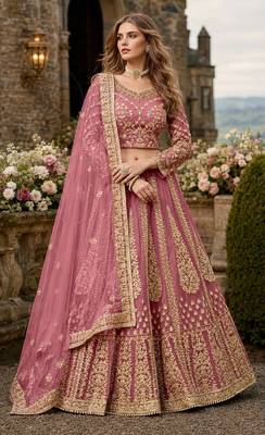 Pink Embroidered Net Lehenga With Blouse 1