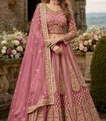 Pink Embroidered Net Lehenga With Blouse