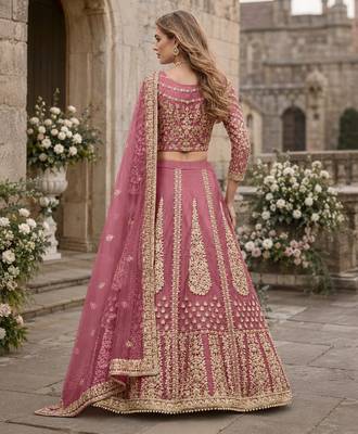 Pink Embroidered Net Lehenga With Blouse 2