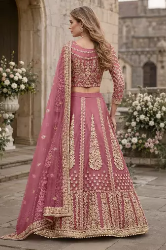 Pink Embroidered Net Lehenga With Blouse
