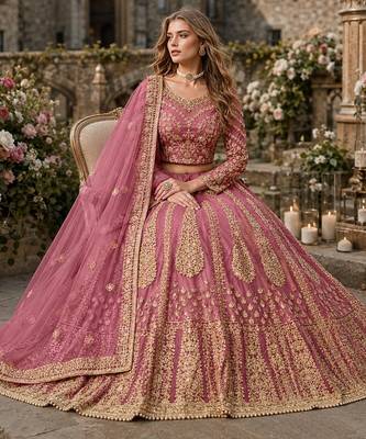 Pink Embroidered Net Lehenga With Blouse 3