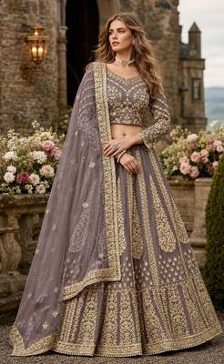 Purple Embroidered Net Lehenga With Blouse 1