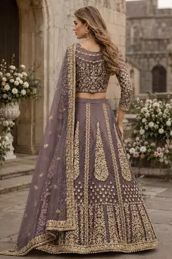 Purple Embroidered Net Lehenga With Blouse