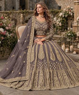 Purple Embroidered Net Lehenga With Blouse 3