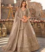 Brown Art Silk Semi Stitched Lehenga Choli with Heavy Embroidery Work