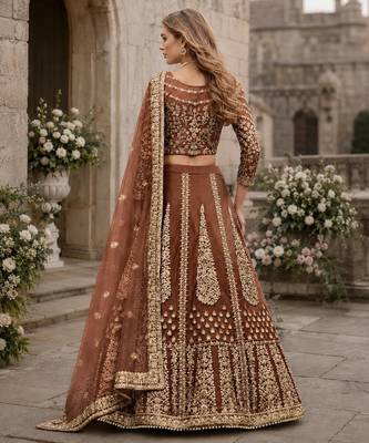 Brown Embroidered Net Lehenga With Blouse 2