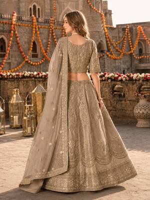 Brown Art Silk Semi Stitched Lehenga Choli with Heavy Embroidery Work 2
