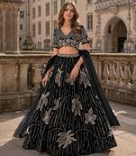Black heavy art silk semi stitched lehenga choli with embroidery work
