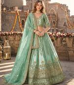 Sea Green Art Silk Semi Stitched Lehenga Choli with Heavy Embroidery Work