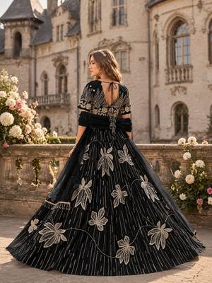 Black heavy art silk semi stitched lehenga choli with embroidery work 2