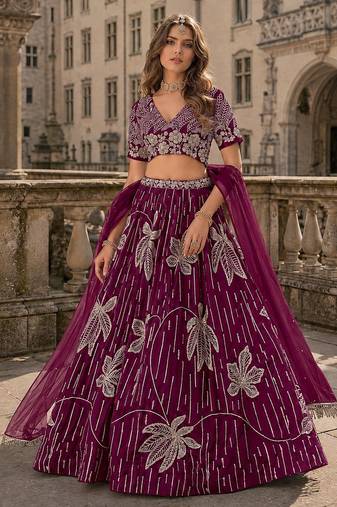 Maroon heavy art silk semi stitched lehenga choli with embroidery work