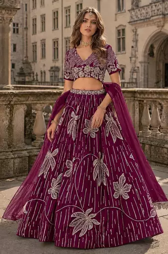 Maroon heavy art silk semi stitched lehenga choli with embroidery work