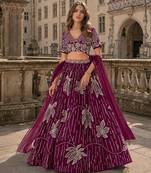 Maroon heavy art silk semi stitched lehenga choli with embroidery work