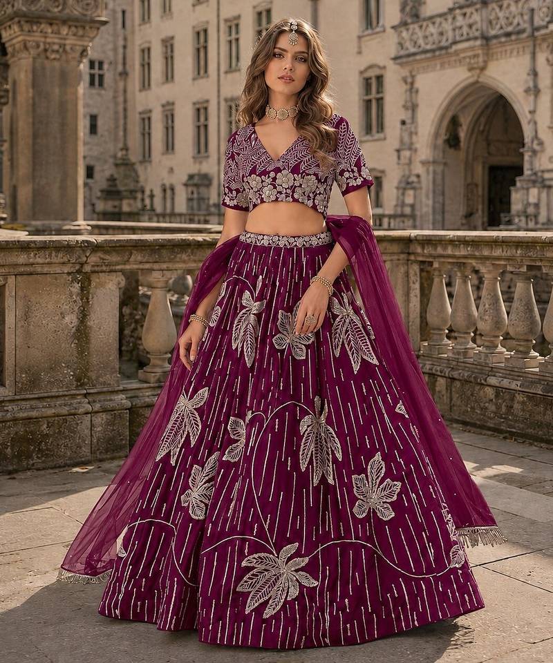 Maroon heavy art silk semi stitched lehenga choli with embroidery work