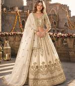 White Art Silk Semi Stitched Lehenga Choli with Heavy Embroidery Work