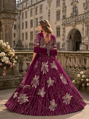 Maroon heavy art silk semi stitched lehenga choli with embroidery work 2