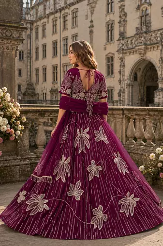 Maroon heavy art silk semi stitched lehenga choli with embroidery work