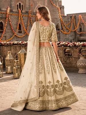 White Art Silk Semi Stitched Lehenga Choli with Heavy Embroidery Work 2