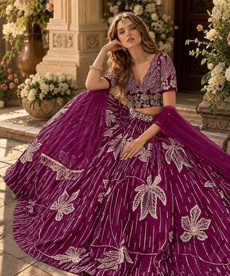 Maroon heavy art silk semi stitched lehenga choli with embroidery work 3