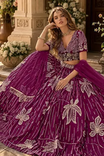 Maroon heavy art silk semi stitched lehenga choli with embroidery work