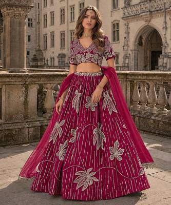 Magenta heavy art silk semi stitched lehenga choli with embroidery work 1