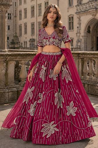 Magenta heavy art silk semi stitched lehenga choli with embroidery work