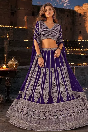 Violet Faux Georgette Semi Stitched Lehenga Choli with Sequence Work