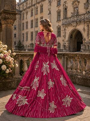Magenta heavy art silk semi stitched lehenga choli with embroidery work 2