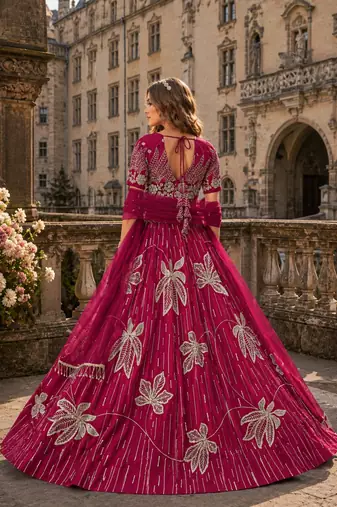Magenta heavy art silk semi stitched lehenga choli with embroidery work