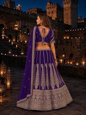 Violet Faux Georgette Semi Stitched Lehenga Choli with Sequence Work 2