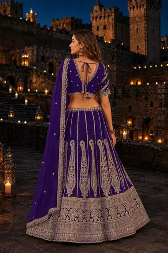 Violet Faux Georgette Semi Stitched Lehenga Choli with Sequence Work