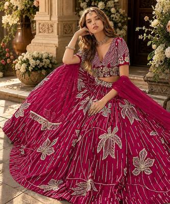 Magenta heavy art silk semi stitched lehenga choli with embroidery work 3