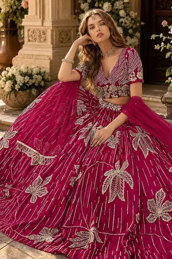 Magenta heavy art silk semi stitched lehenga choli with embroidery work